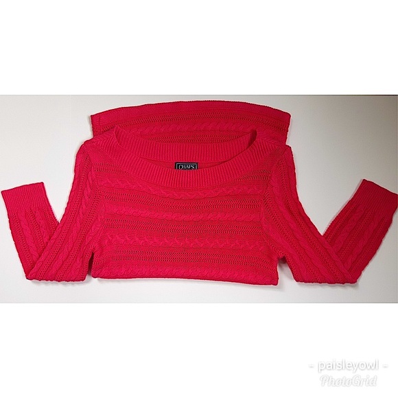 CHAPS Round Neck Cable Knit Pink Sweater - Picture 7 of 8